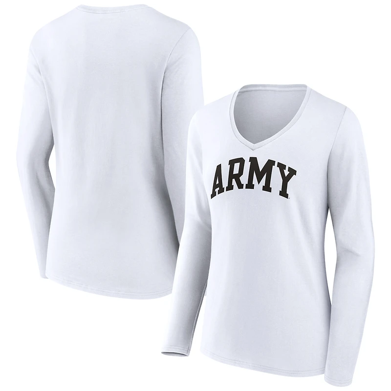 Women's White Army Black Knights Basic Arch Long Sleeve V-Neck T-Shirt