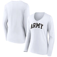 Women's White Army Black Knights Basic Arch Long Sleeve V-Neck T-Shirt