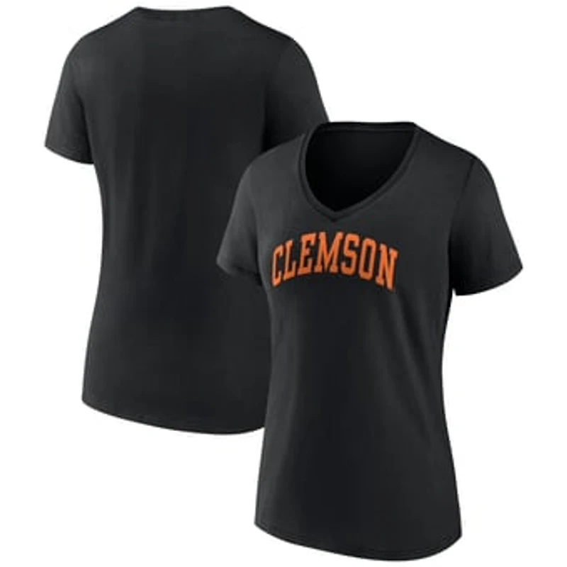 Women's Black Clemson Tigers Basic Arch V-Neck T-Shirt