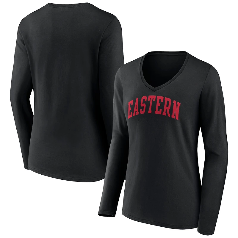 Women's Black Eastern Washington Eagles Basic Arch Long Sleeve V-Neck T-Shirt