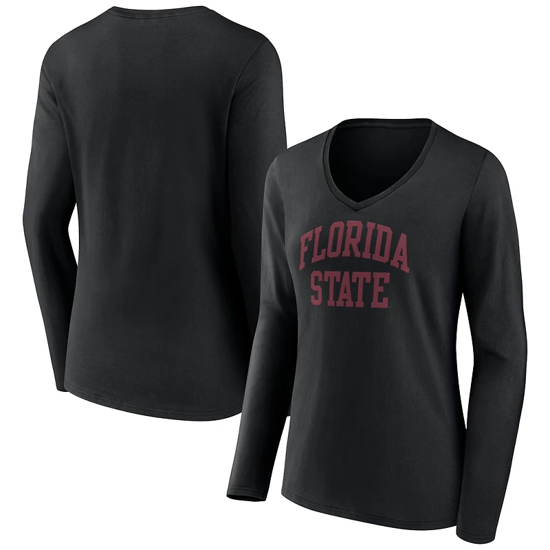 Women's Black Florida State Seminoles Basic Arch Long Sleeve V-Neck T-Shirt
