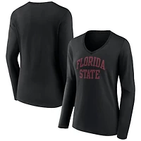 Women's Black Florida State Seminoles Basic Arch Long Sleeve V-Neck T-Shirt