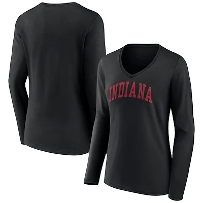 Women's Black Indiana Hoosiers Basic Arch Long Sleeve V-Neck T-Shirt
