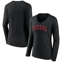 Women's Black Indiana Hoosiers Basic Arch Long Sleeve V-Neck T-Shirt