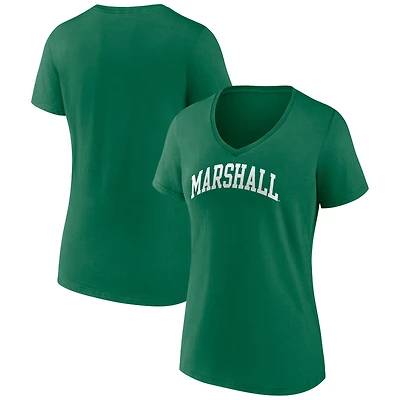 Women's Kelly Green Marshall Thundering Herd Basic Arch V-Neck T-Shirt