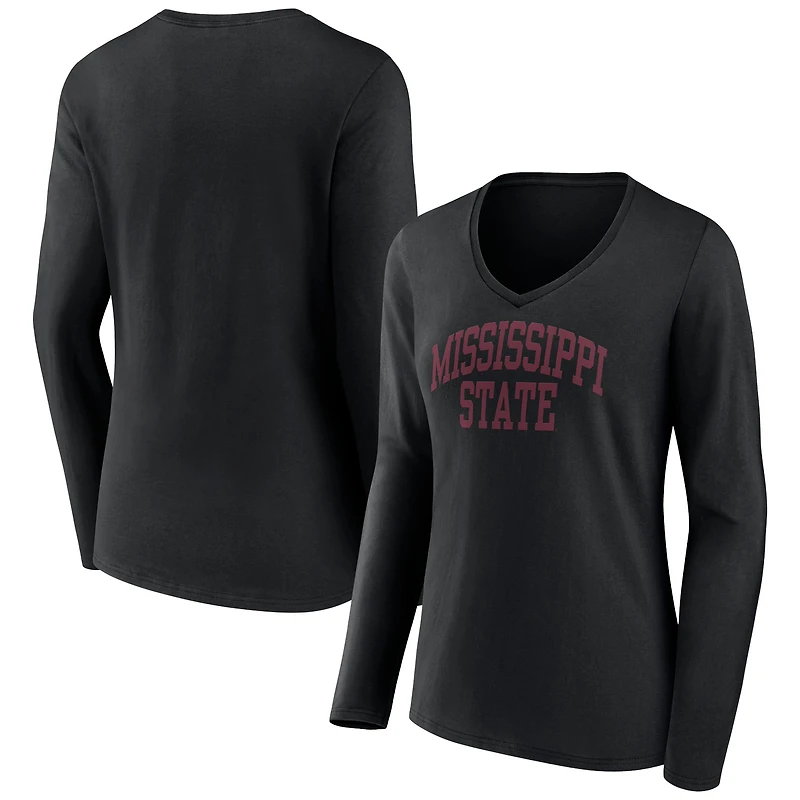 Women's Black Mississippi State Bulldogs Basic Arch Long Sleeve V-Neck T-Shirt