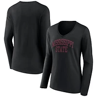 Women's Black Mississippi State Bulldogs Basic Arch Long Sleeve V-Neck T-Shirt