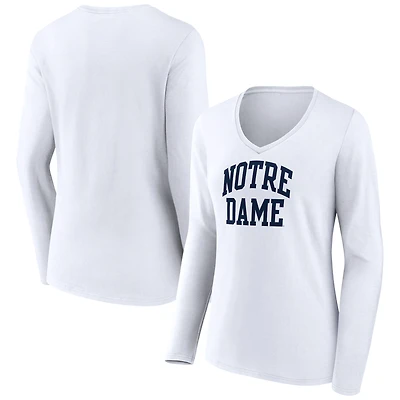 Women's White Notre Dame Fighting Irish Basic Arch Long Sleeve V-Neck T-Shirt