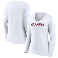 Women's White Oklahoma Sooners Basic Arch Long Sleeve V-Neck T-Shirt