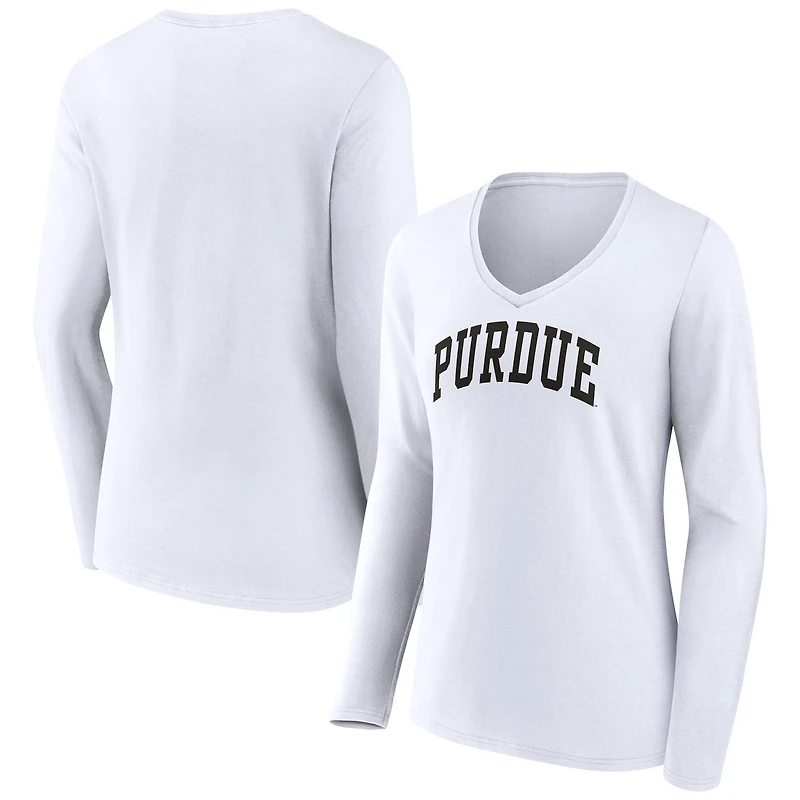 Women's White Purdue Boilermakers Basic Arch Long Sleeve V-Neck T-Shirt