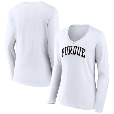 Women's White Purdue Boilermakers Basic Arch Long Sleeve V-Neck T-Shirt