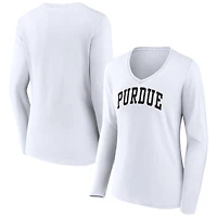 Women's White Purdue Boilermakers Basic Arch Long Sleeve V-Neck T-Shirt