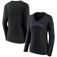 Women's Black TCU Horned Frogs Basic Arch Long Sleeve V-Neck T-Shirt