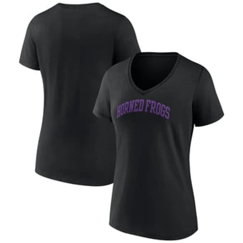 Women's Black TCU Horned Frogs Basic Arch V-Neck T-Shirt