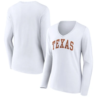 Women's White Texas Longhorns Basic Arch Long Sleeve V-Neck T-Shirt