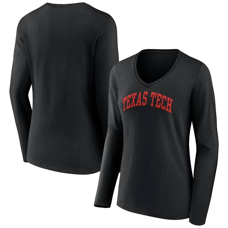 Women's Black Texas Tech Red Raiders Basic Arch Long Sleeve V-Neck T-Shirt