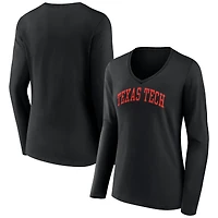 Women's Black Texas Tech Red Raiders Basic Arch Long Sleeve V-Neck T-Shirt