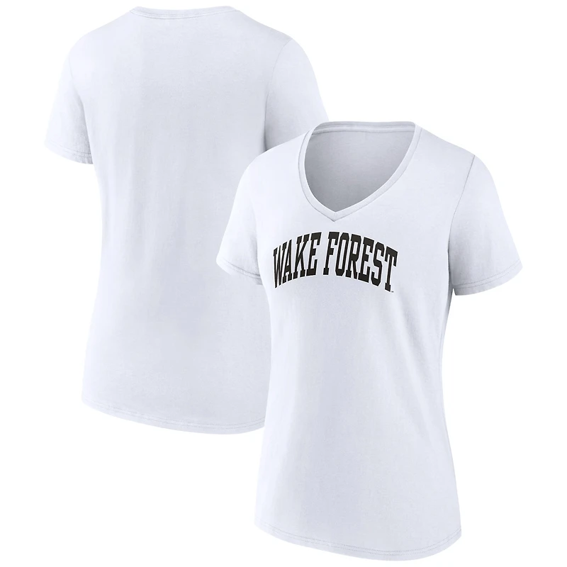 Women's White Wake Forest Demon Deacons Basic Arch V-Neck T-Shirt