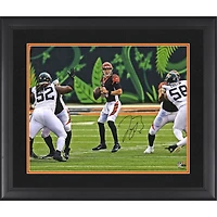 Joe Burrow Cincinnati Bengals Autographed Framed 16" x 20" Black Jersey Standing In Pocket Photograph