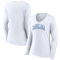 Women's White North Carolina Tar Heels Basic Arch Long Sleeve V-Neck T-Shirt