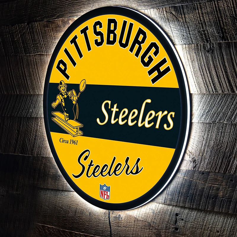 Pittsburgh Steelers 23" LED Retro Logo Round Wall Sign