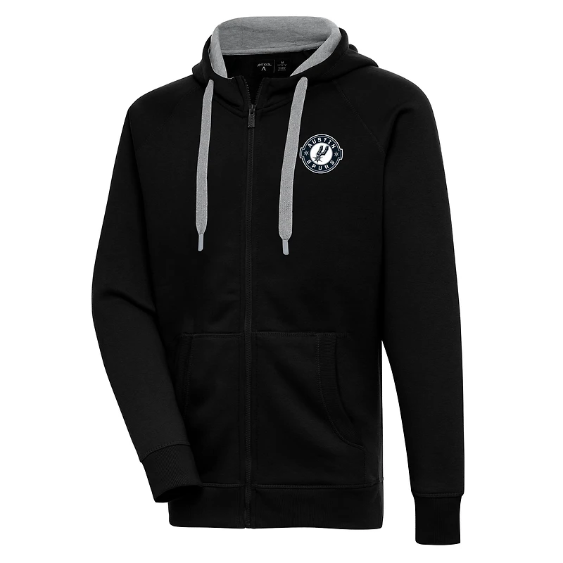 Men's Antigua Black Austin Spurs Victory Full-Zip Hoodie