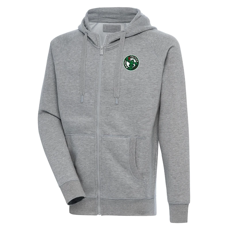 Men's Antigua  Heather Gray Maine Celtics Victory Full-Zip Hoodie
