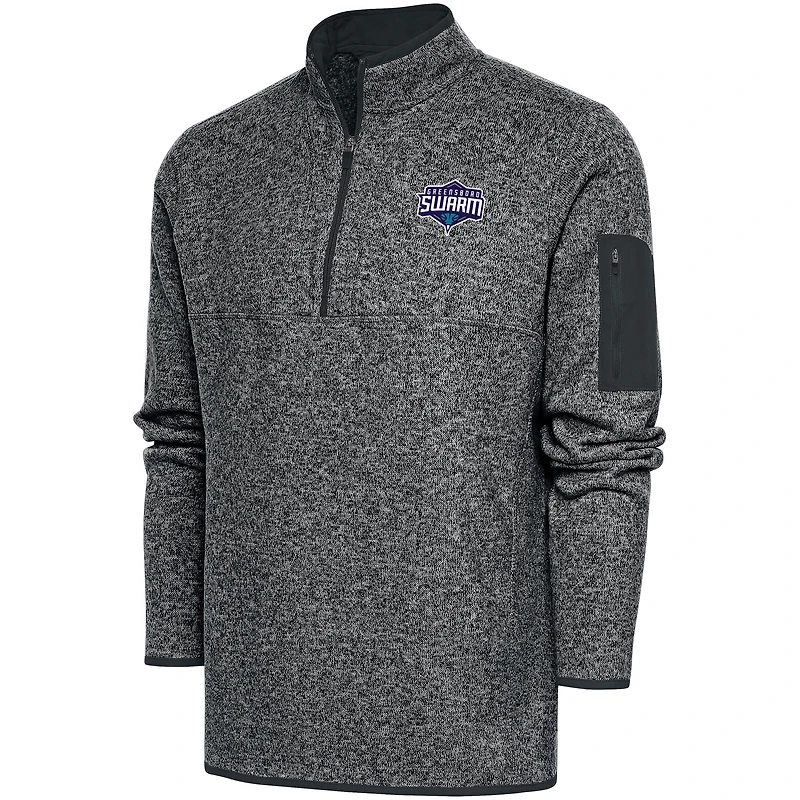Men's Antigua  Heather Charcoal Greensboro Swarm Big & Tall Fortune Quarter-Zip Pullover Jacket
