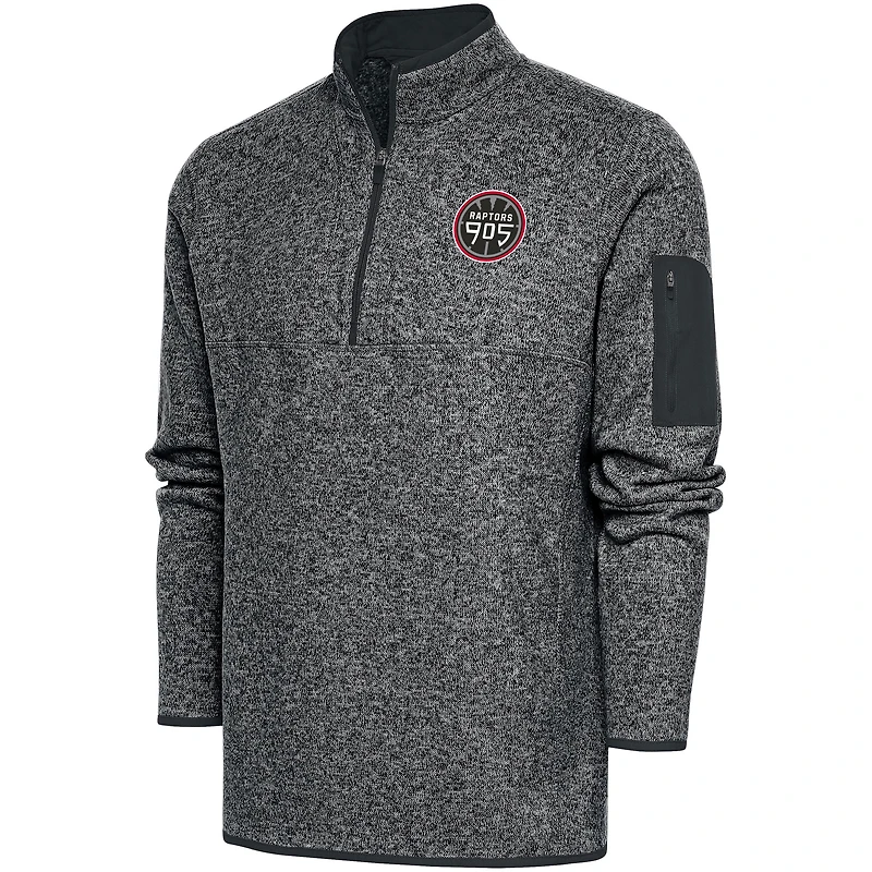 Men's Antigua  Heather Charcoal Raptors 905 Big & Tall Fortune Quarter-Zip Pullover Jacket