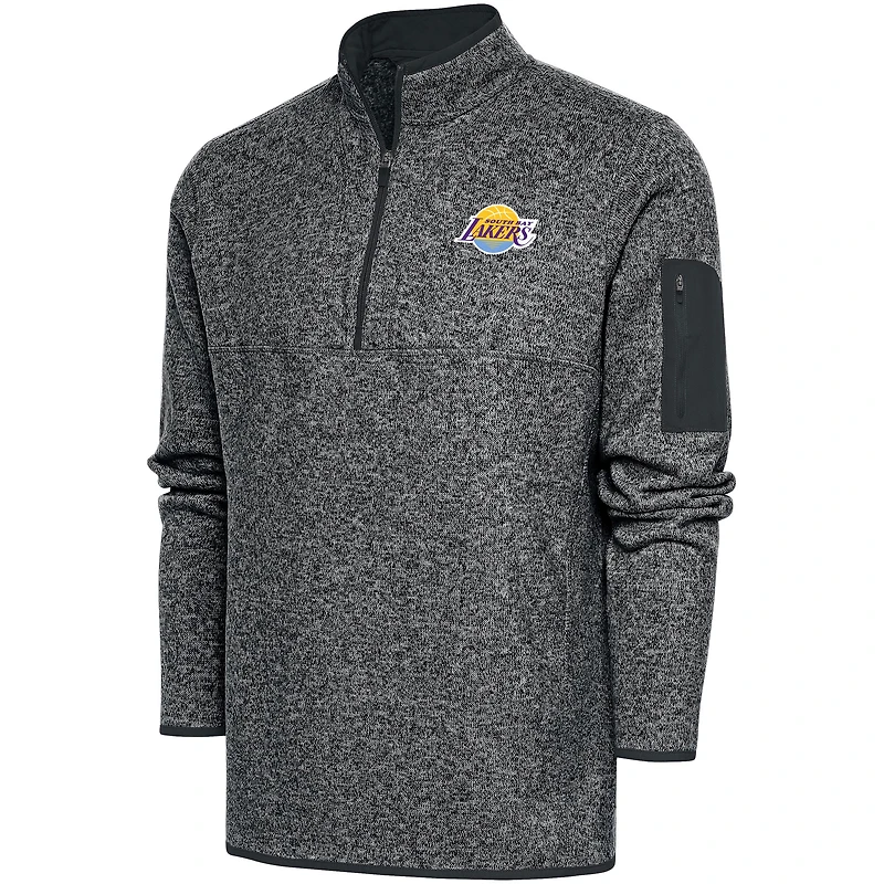 Men's Antigua  Heather Charcoal South Bay Lakers Big & Tall Fortune Quarter-Zip Pullover Jacket