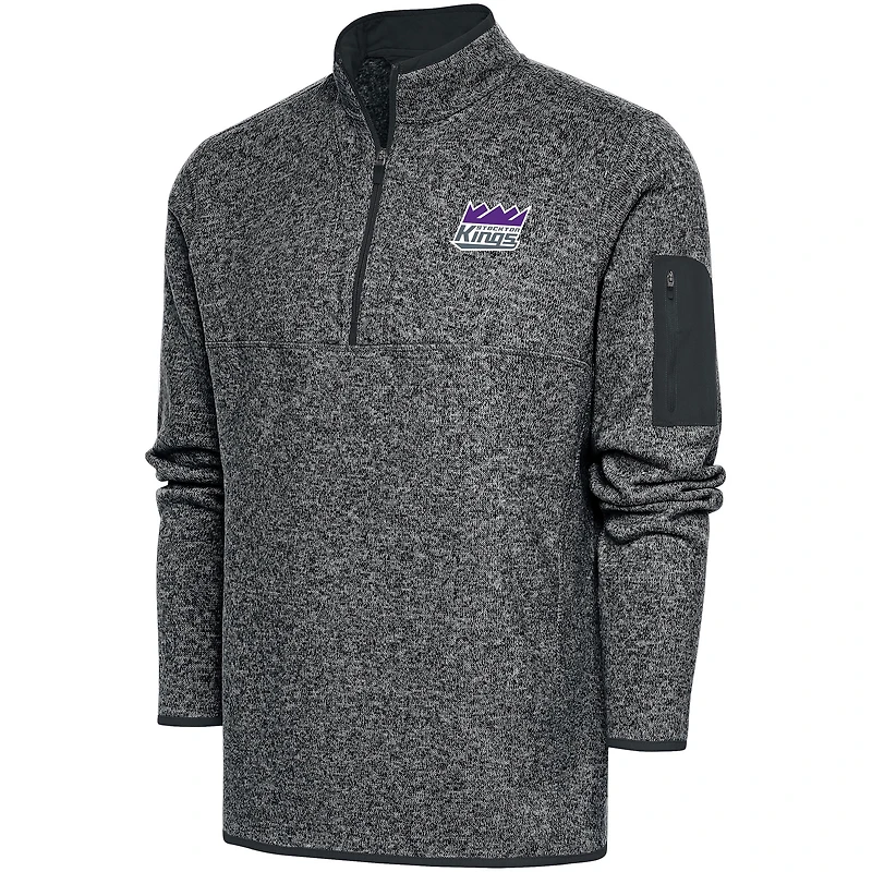 Men's Antigua  Heather Charcoal Stockton Kings Big & Tall Fortune Quarter-Zip Pullover Jacket