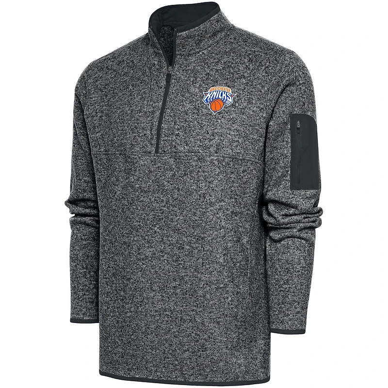 Men's Antigua  Heather Charcoal Westchester Knicks Big & Tall Fortune Quarter-Zip Pullover Jacket