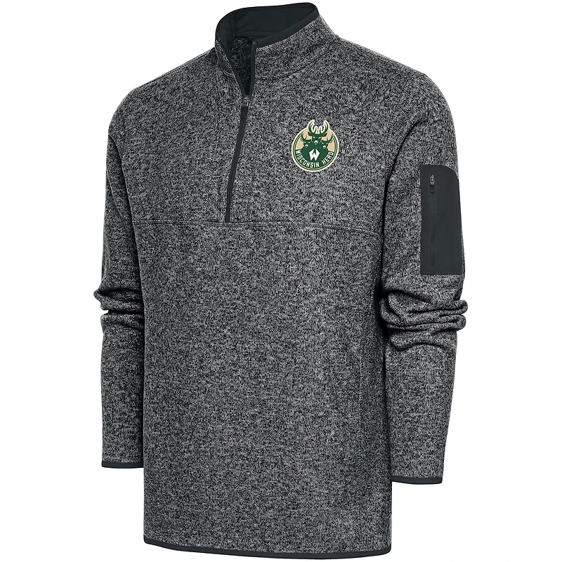 Men's Antigua  Heather Charcoal Wisconsin Herd Big & Tall Fortune Quarter-Zip Pullover Jacket
