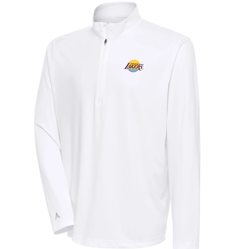 Men's Antigua White South Bay Lakers Tribute Quarter-Zip Pullover Top