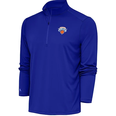 Men's Antigua Blue Westchester Knicks Tribute Quarter-Zip Pullover Top