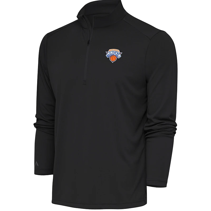 Men's Antigua Charcoal Westchester Knicks Tribute Quarter-Zip Pullover Top