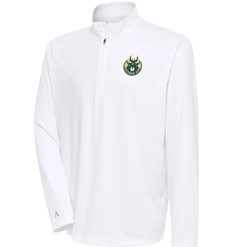 Men's Antigua White Wisconsin Herd Tribute Quarter-Zip Pullover Top