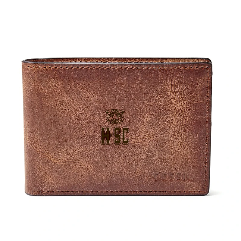 Hampden-Sydney College Tigers Fossil Leather Derrick Front Pocket Bifold Wallet