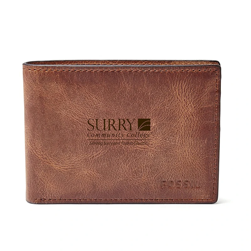 Surry Community College Fossil Leather Derrick Front Pocket Bifold Wallet
