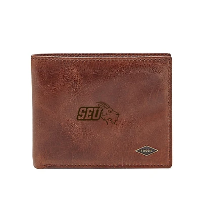Brown St. Edwards Hilltoppers Fossil Leather Ryan RFID Flip ID Bifold Wallet