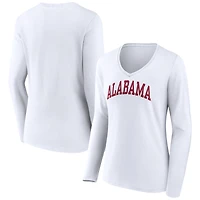 Women's White Alabama Crimson Tide Basic Arch Long Sleeve V-Neck T-Shirt