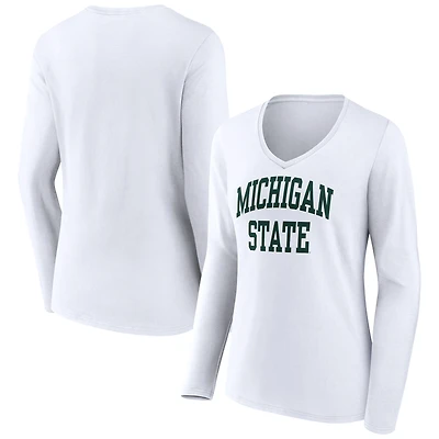Women's White Michigan State Spartans Basic Arch Long Sleeve V-Neck T-Shirt