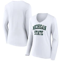 Women's White Michigan State Spartans Basic Arch Long Sleeve V-Neck T-Shirt