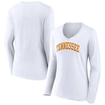 Women's White Tennessee Volunteers Basic Arch Long Sleeve V-Neck T-Shirt