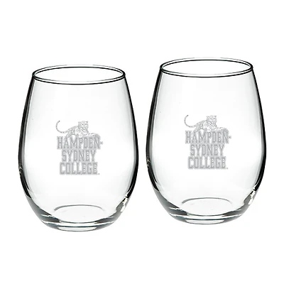 Hampden-Sydney College Tigers Two-Piece 21oz. Stemless Wine Glass Set
