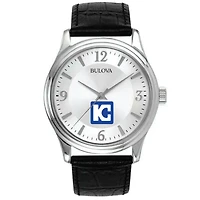 Men's Kaskaskia College Blue Devils Bulova Silver-Tone Stainless Steel Watch with Leather Strap