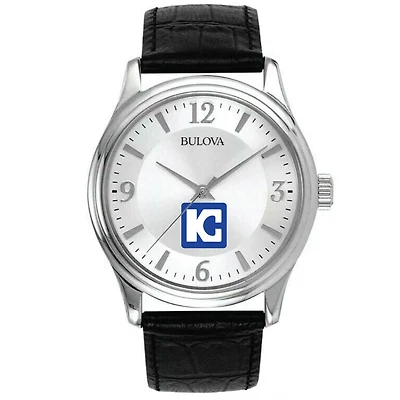 Men's Kaskaskia College Blue Devils Bulova Silver-Tone Stainless Steel Watch with Leather Strap