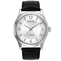 Men's Mount Union Purple Raiders Bulova Silver-Tone Stainless Steel Watch with Leather Strap