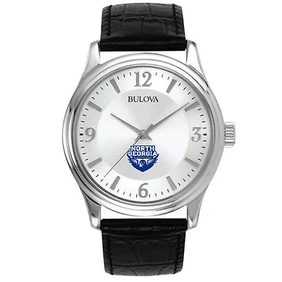Men's North Georgia Nighthawks Bulova Silver-Tone Stainless Steel Watch with Leather Strap