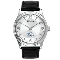 Men's St. Edwards Hilltoppers Bulova Silver-Tone Stainless Steel Watch with Leather Strap